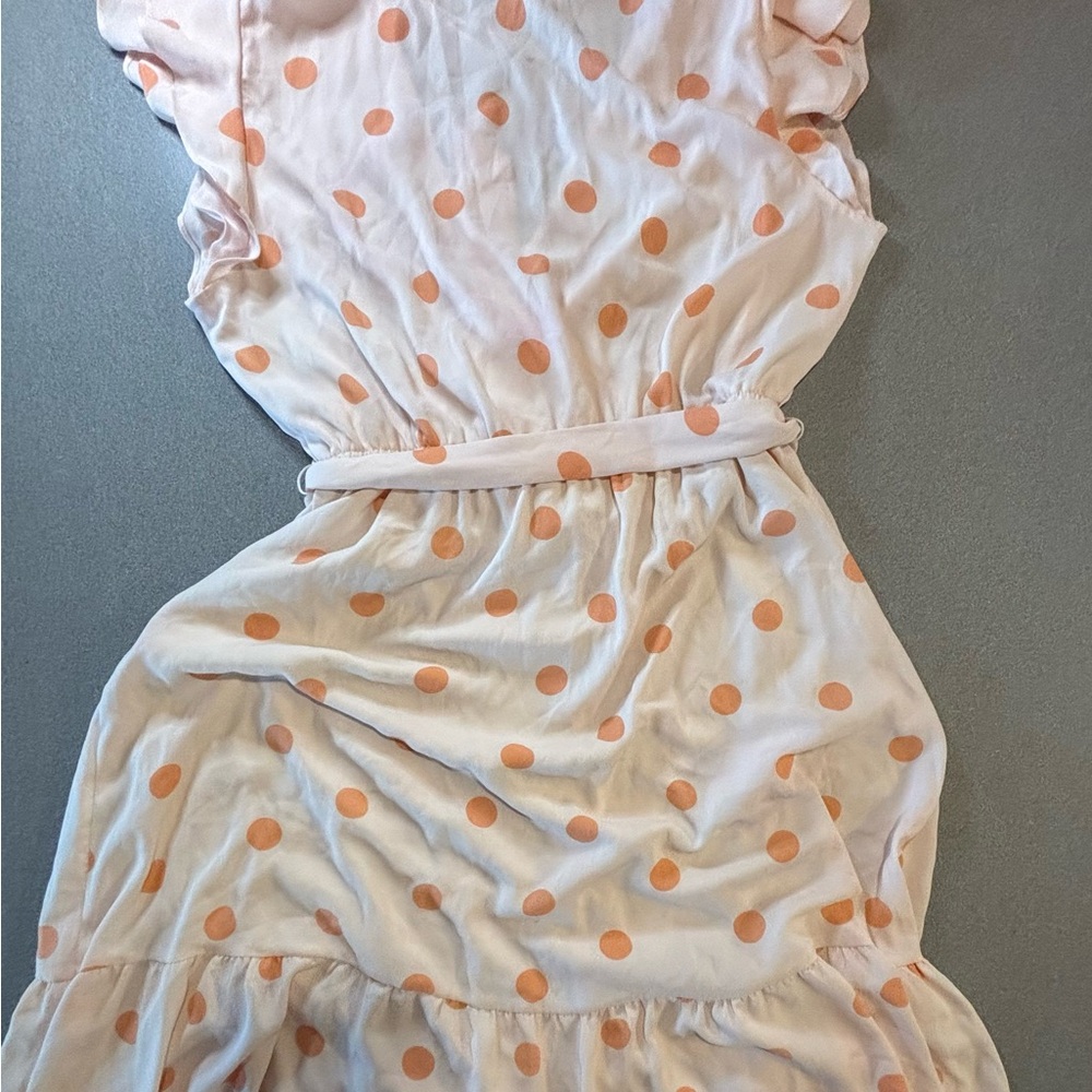 Lauren Conrad Faux Wrap Midi Dress XXL Womans peach‎ Polka Dot Flutter Sleeve - Picture 3 of 7